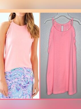 Lilly Pulitzer Peach Coral Nectar Ruffle Tank Top Sleeveless Size Small